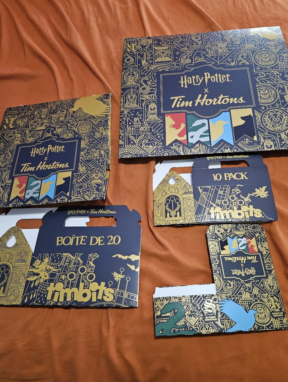5 Harry Potter x Tim Hortons Collectible Boxes- Navy & Gold